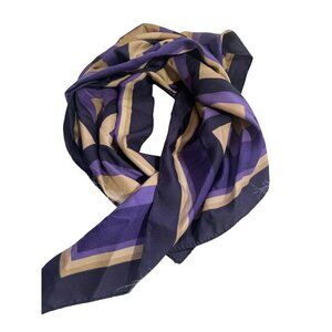 Geometric‎ Pattern Purple & Beige Silk Scarf 20x20 Inches Square